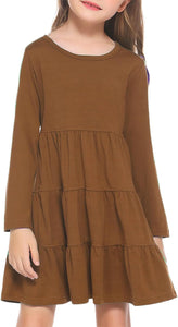 Girl Long Sleeve Dress Tiered Ruffle Swing Tunic Shirt Dress